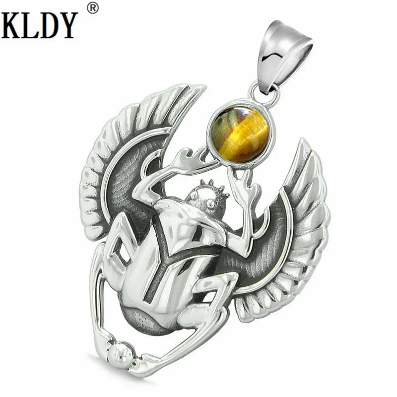 KLDY Punk Amulet Pendant Egyptian Scarab Rebirth Spiritual Life Magic Power red gem stone pendant Necklace Amulet series jewelry