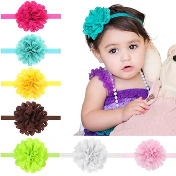 

HD66 Baby Girl Hair Accessories Party Wear Big Flower Girl Elastic Hairbands Cute Newborn Infant Headbands haarband baby TS14