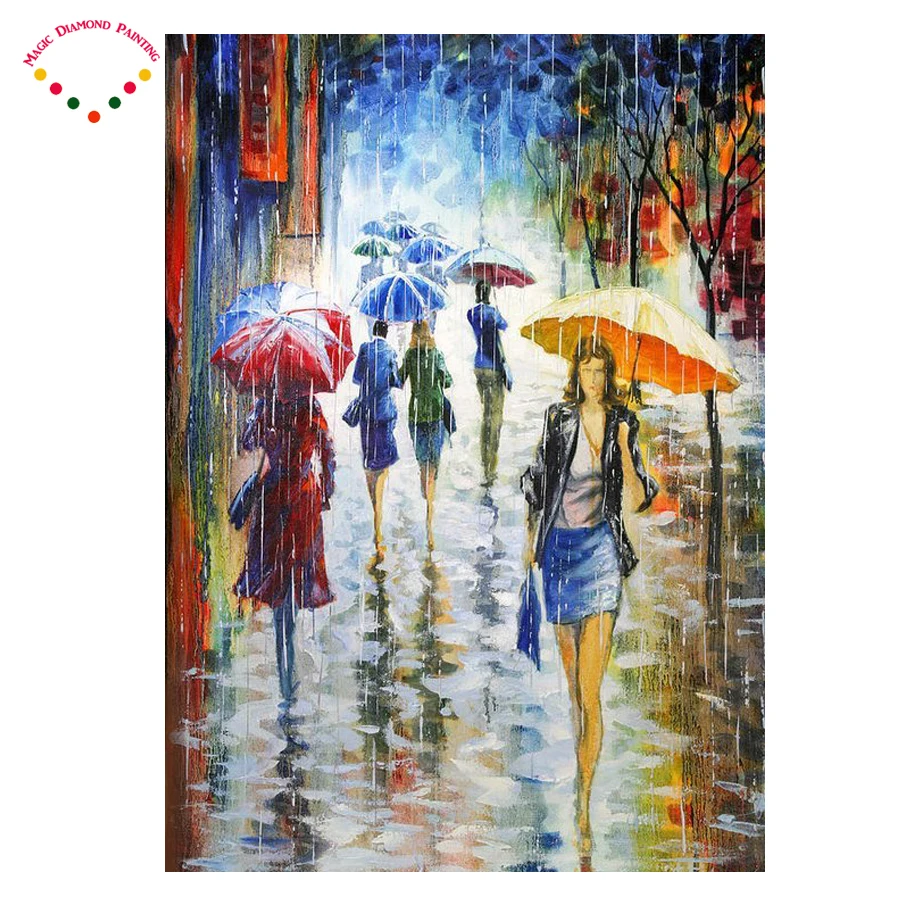

diy Square / round city diamond painting cross stitch 3d diamond mosaic embroidery kits picture of stones rain color umbrellas