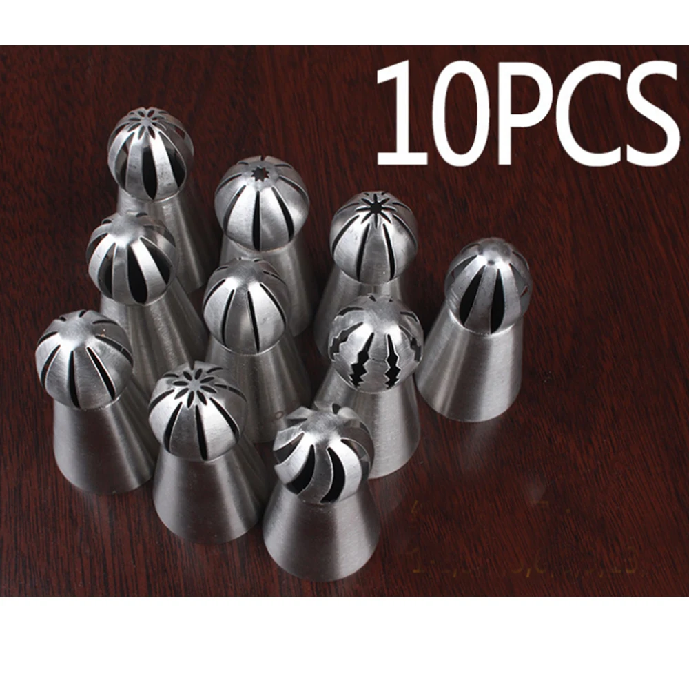 10PCS Russian Sphere Ball Piping Tips Stainless Steel Icing Nozzle Pastry Cupcake Baking Shape Cream 5632 |