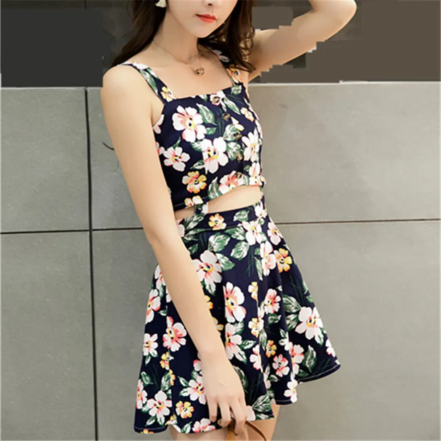 

Suspender cotton Dress braces dress mini high waist Female flowers plaid splicing Dress flowes plaid slim for young girl women