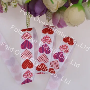 

New arrival hearts printed foe elastic for Valentine's Day, 5/8" fold over elastic for hair tie, 100yards/lot