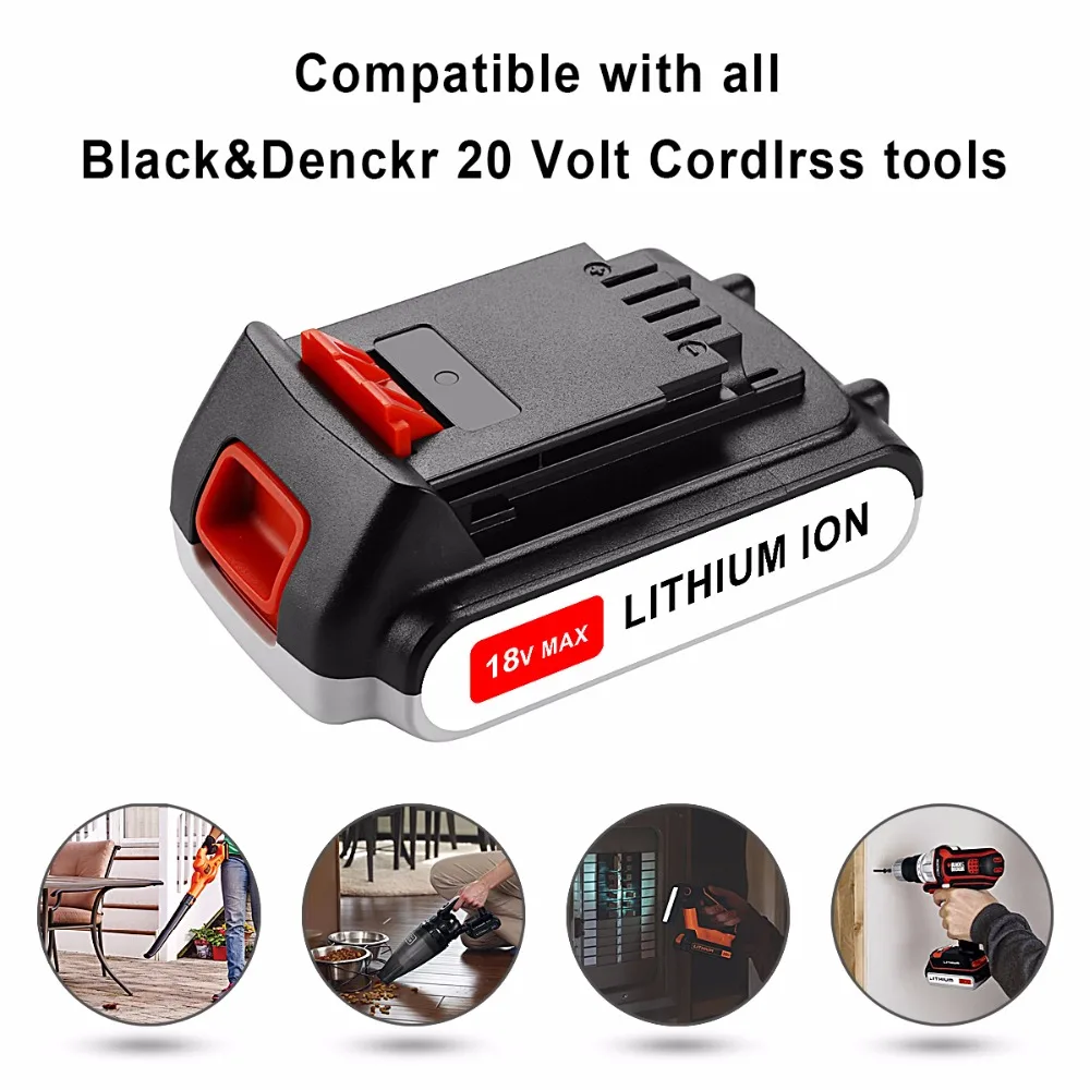 20V 2.0Ah Li-Ion Батарея для BLACK&DECKER LBXR20 LB20 LBX20 ASL186K BDCDMT120 CHH2220 LD3K220 LPP120 LST120