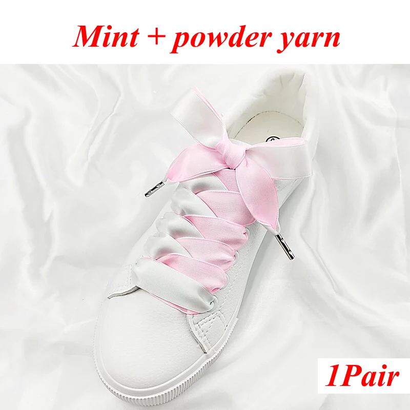 Mint powder 1 пара, ширина 2 см, двухсторонние шнурки для снега, атласные, шелковые, ленточные шнурки, женские модные шнурки для кроссовок, шнурки для обуви 80/100/120 см - Цвет: Mint powder