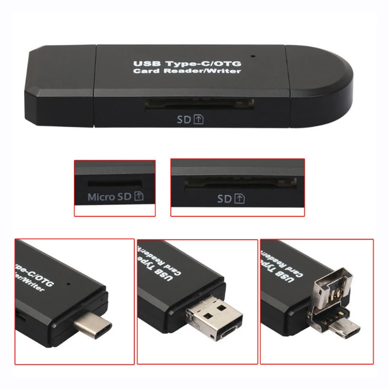 3 в 1 кард-ридер Тип C/micro USB/USB кард-ридер высокоскоростной USB2.0 Универсальный OTG TF/SD для Android и ПК, удлинитель-переходник