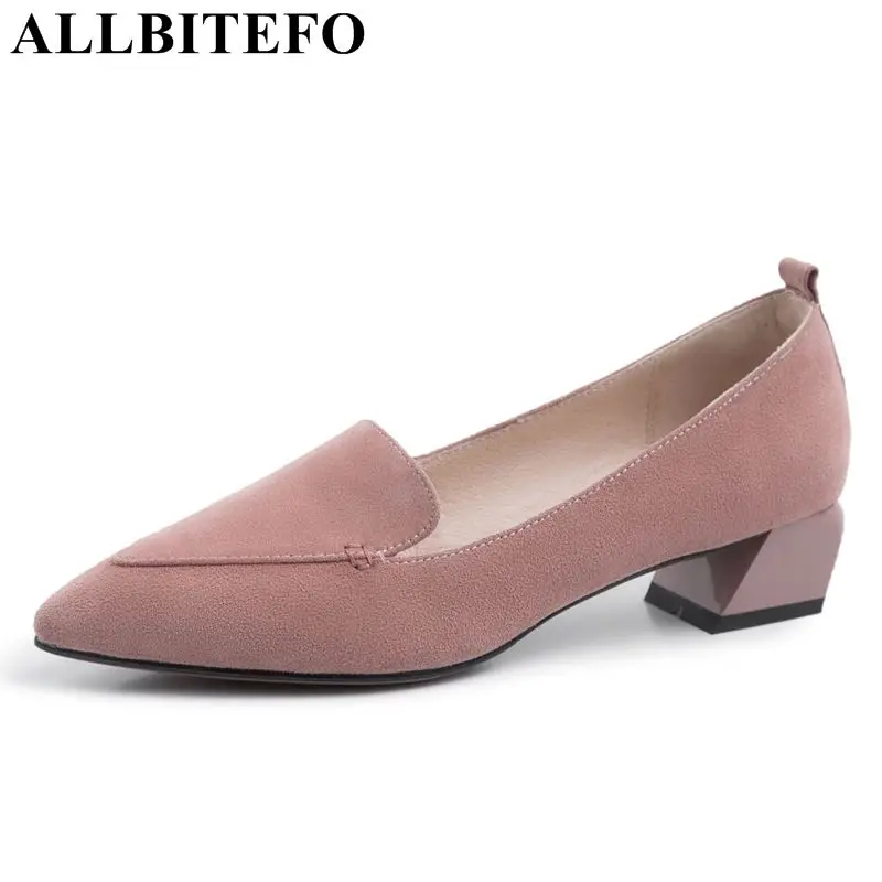 

ALLBITEFO 2019 new arrival natural genuine leather sheepskin medium height women heels shoes girls leisure high heel shoes woman