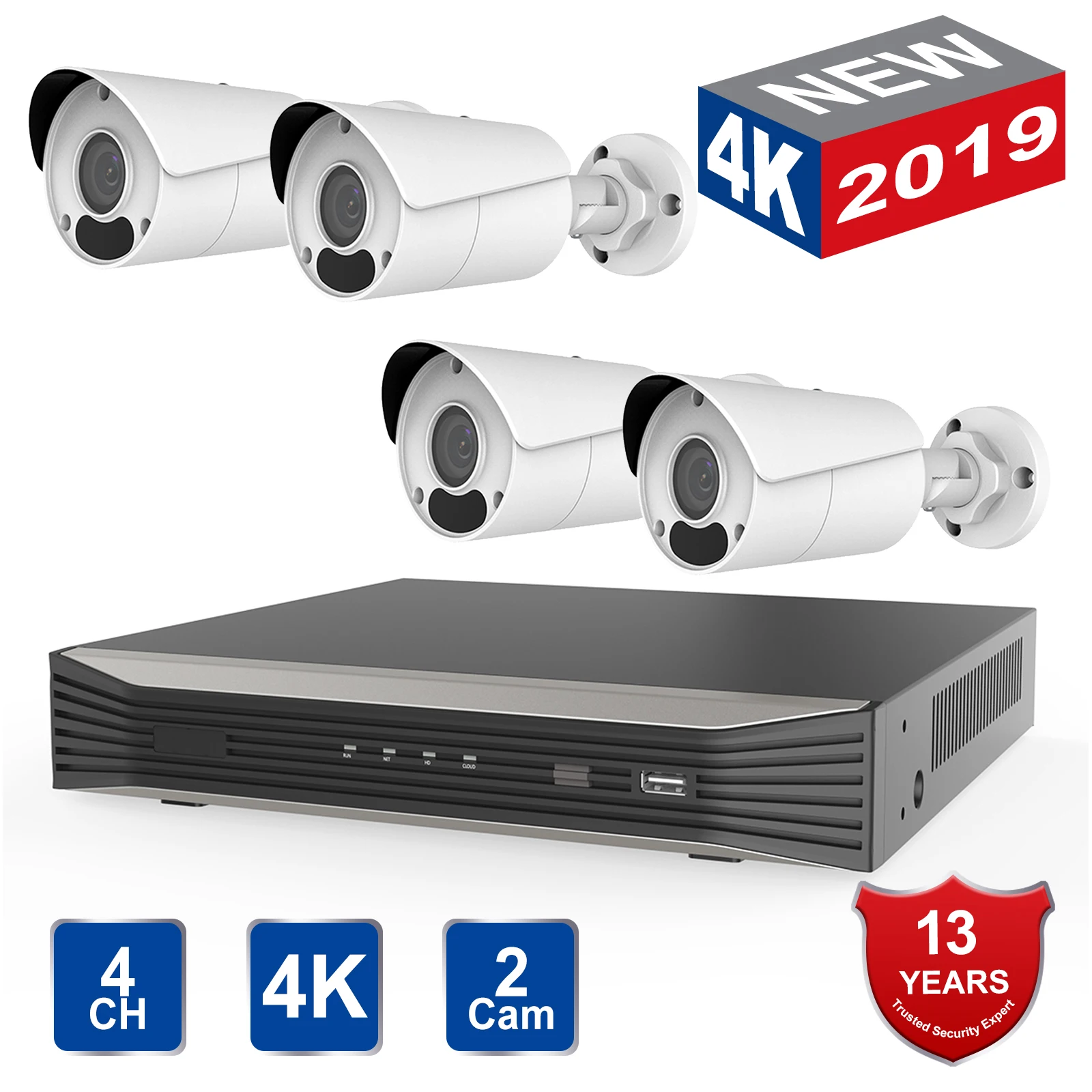 Anpviz 2019 New 4K 4CH POE NVR KIT Plug & Play 4 Channel Security Camera System 4PCS 8MP Bullet 