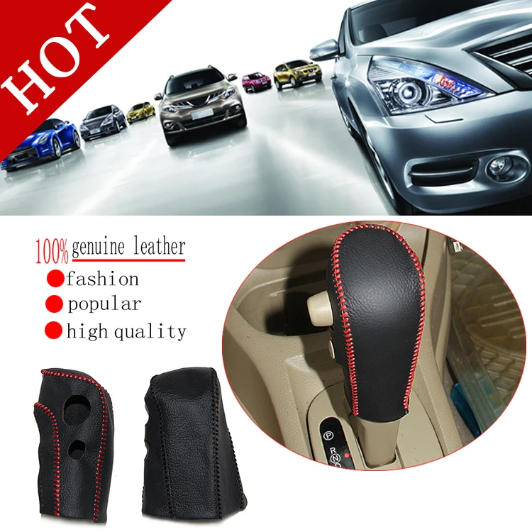 

Free Shipping Genuine Leather Gear Shift Knob Cover for SYLPHY LIVINA TIIDA leather gears sets handbrake sleeve