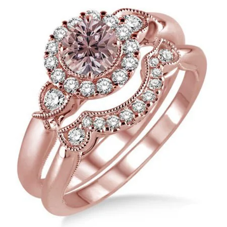 

HUITAN Luxury 2PC Engagement Ring Set Rose Gold Color Flower Shaped Coupe Ring Set With Dazzling Tiny CZ Paved Wedding 2PC Ring
