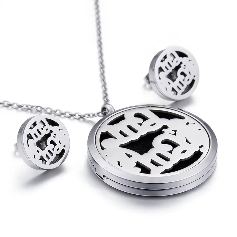 

Fashion Women Silver Gold Stainless Steel Round Mama Boy Girls White Black Photo Box Necklace Earrings Jewelry Sets Mother's Day