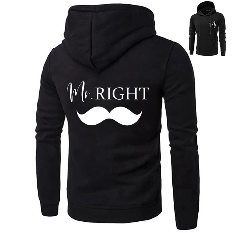 Парные толстовки с капюшоном для влюбленных Mr Right Mrs Always одинаковые свитшоты
