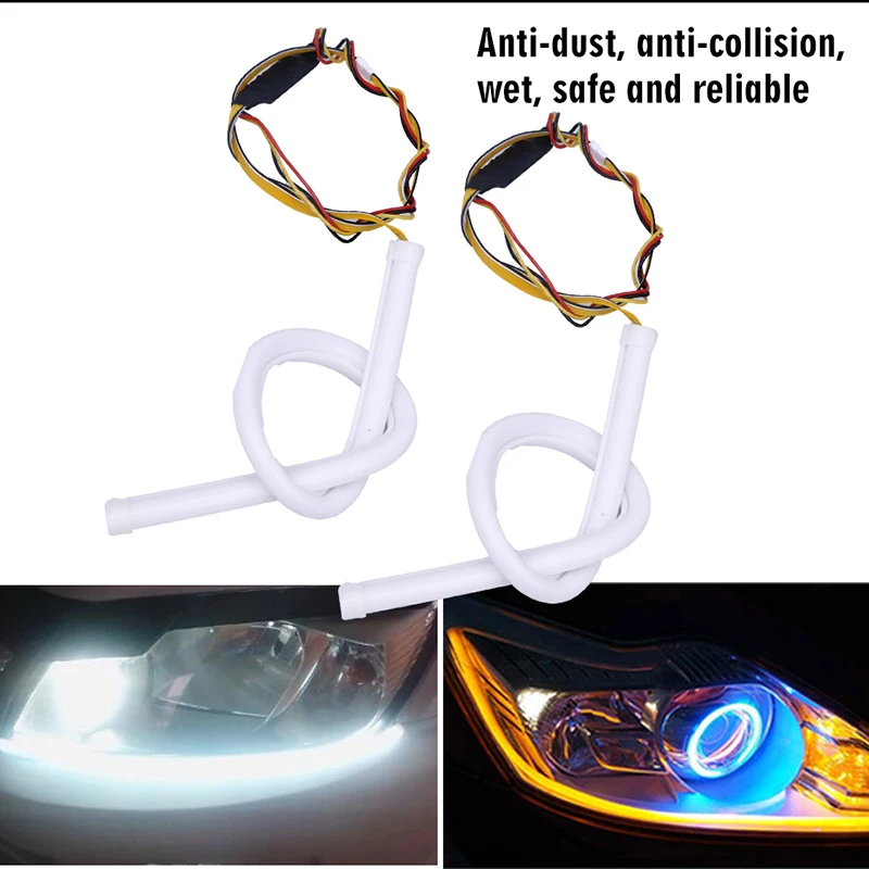 

Car LED Daytime Running lights Waterproof Auto Driving Fog light DHO DRL White Turn Signal Yellow Guide Strip Headlight Assembly