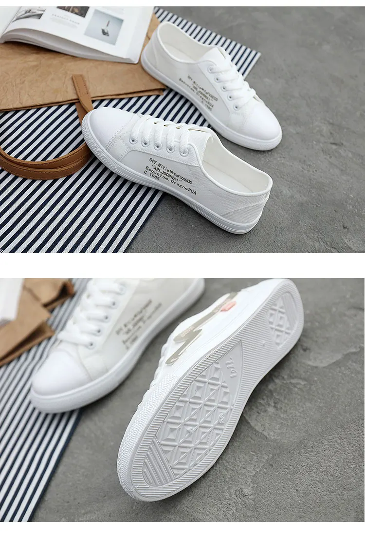 111-5. Women Casual Shoes 2018 Spring Autumn Canvas Women Shoes Fashion Lace-Up Women Flats Breathable White Women Sneakers