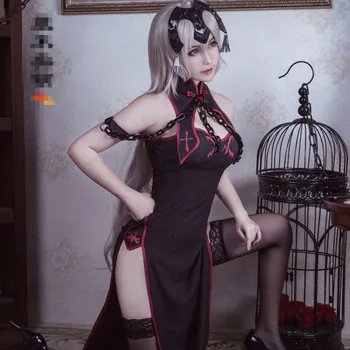 

2018 Hot!!! Fate Grand Order Joan of Arc Jeanne d'Arc Cosplay Costume Chinese Black Cheongsam Uniform Free Shipping