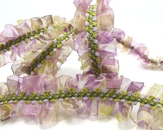 

Pleated Trim|w Rococo Flower Trim|1 1/8 Inches Pleated Ombre Printed Chiffon Trim|Organza Chiffon Trim|Retro Handmade Supplies