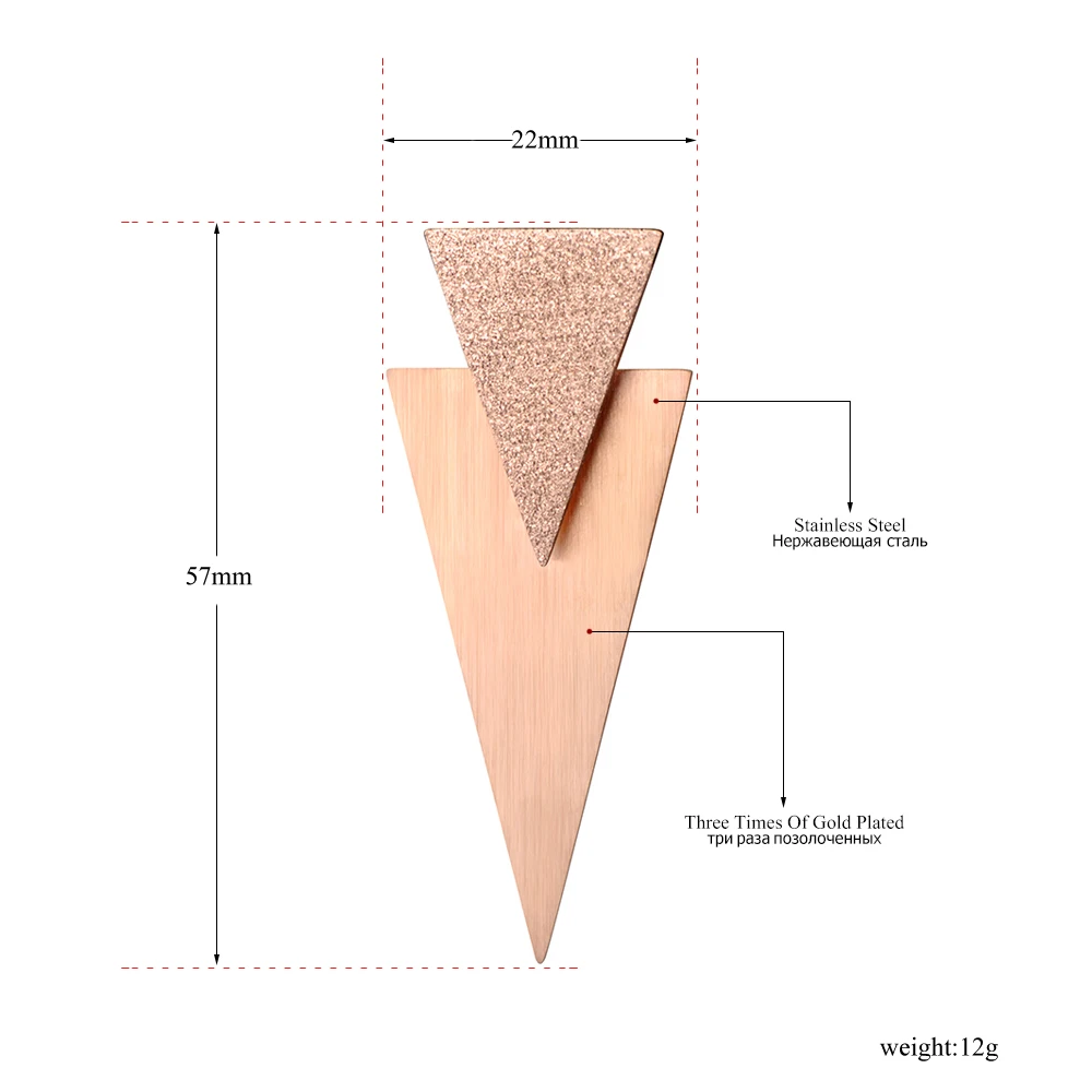 Lokaer розовое золото цвет матовая и матовая поверхность треугольник нержавеющая сталь серьги Модные ювелирные изделия Букле д 'ореиль E18073