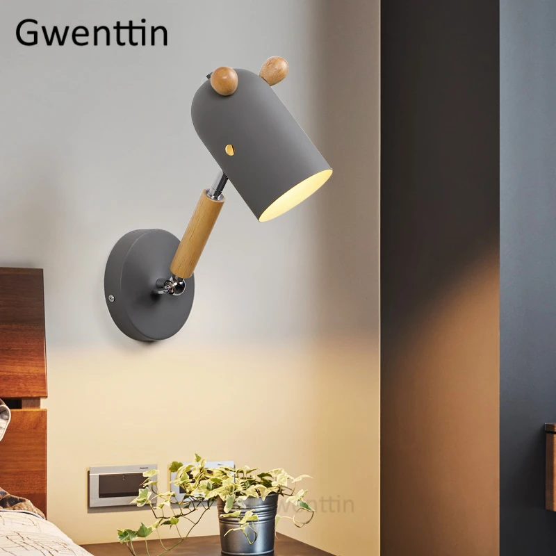 Lâmpadas de Parede para o Quarto das Crianças Madeira Nordic Ferro Cavalo Lâmpada Cabeceira Moderna Led Arandela Luminárias Casa Arte Decoração 2 Luminárias de parede