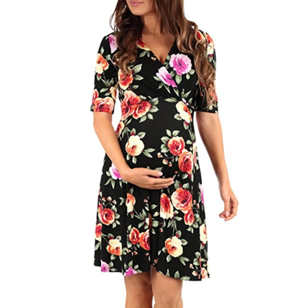Puseky платье для беременных для фотосессии с v-образным вырезом, платье с цветочным рисунком для беременных, реквизит для фотосессии, стрейч с