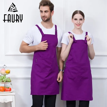 

7 Color Unisex Adjust Buckle Double Strap Sleeveless Pocket Chef Kitchen Home Cook Workwear Uniform Apron Food Service Aprons
