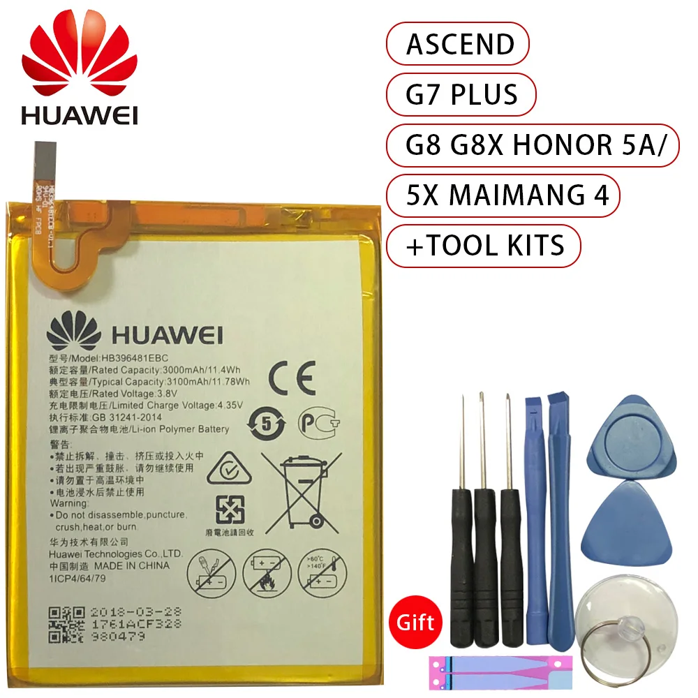 

Hua Wei Original Replacement Phone Battery HB396481EBC For Huawei Ascend G7 Plus / G8 / G8X / Honor 5A / 5X / Maimang 4 3000mAh