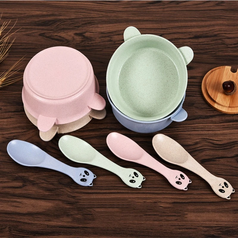 Детская посуда с рисунком панды для кормления, 2 предмета, детские столовые приборы для еды, детские блюда, детская тарелка для тренировок, ложка