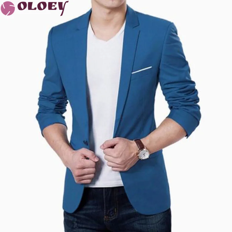 New Blazer Men Korean Slim Fit Fashion Cotton Blazers Suits Jacket Black Blue Plus Size M To 3XL Male Blazers Mens Coat Wedding