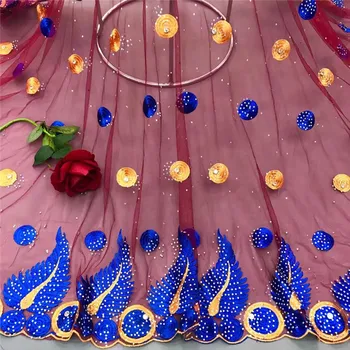 

Latest Wine lace Fabric 2018 Nigerian Embroidery Tulle French Lace African French Net Lace Fabric With Stones High Quality