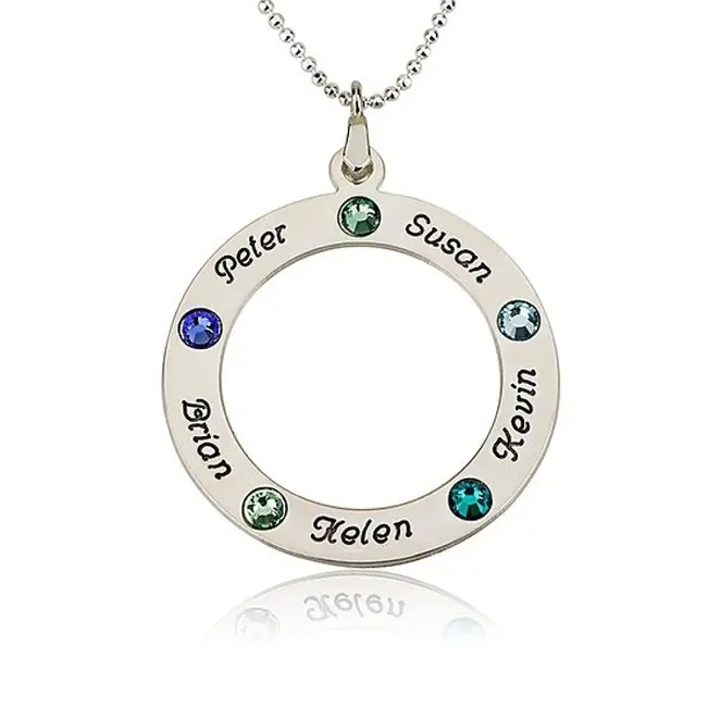 

Couple's Circle of Love Necklace with Birthstones 2018 High Quality Birthstones Long Necklaces Custom Made Any Name YP2497