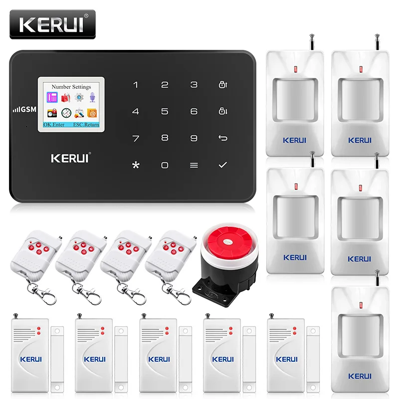 KERUI G18 Black Panel Wireless GSM Home Security Alarm System Burglar Alarm Sensor Kit Android IOS Phone APP Remote Control