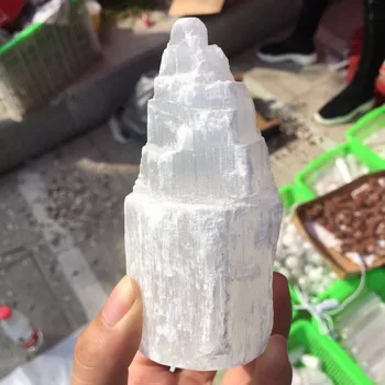 

Natural White Selenite Tower lamp Energy Infused Healing Quartz Stone Selenite Lamp