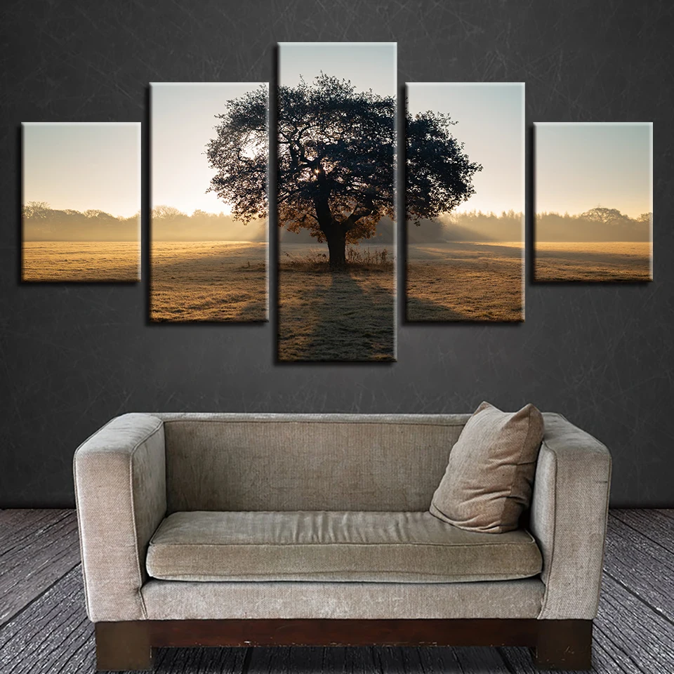 

Wall Art Pictures HD Printed Painting On Canvas 5 Panel Tree Sunshine Landscape Modern Home Decor Poster Framework Living Room