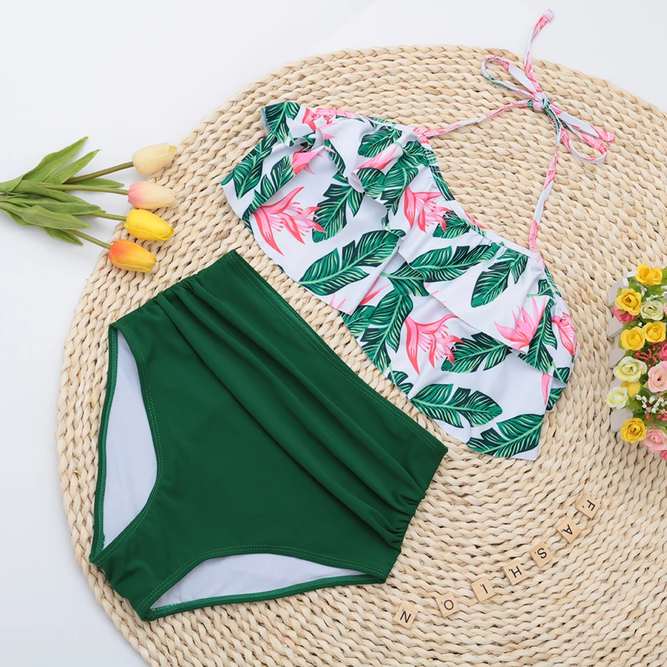 Online 2019 Sexy Bikinis Frauen Badeanzug Hohe Taille Bikini Plus Size Bademode Rüsche Badeanzug Brazilian Bikini Set Push Up Bademode