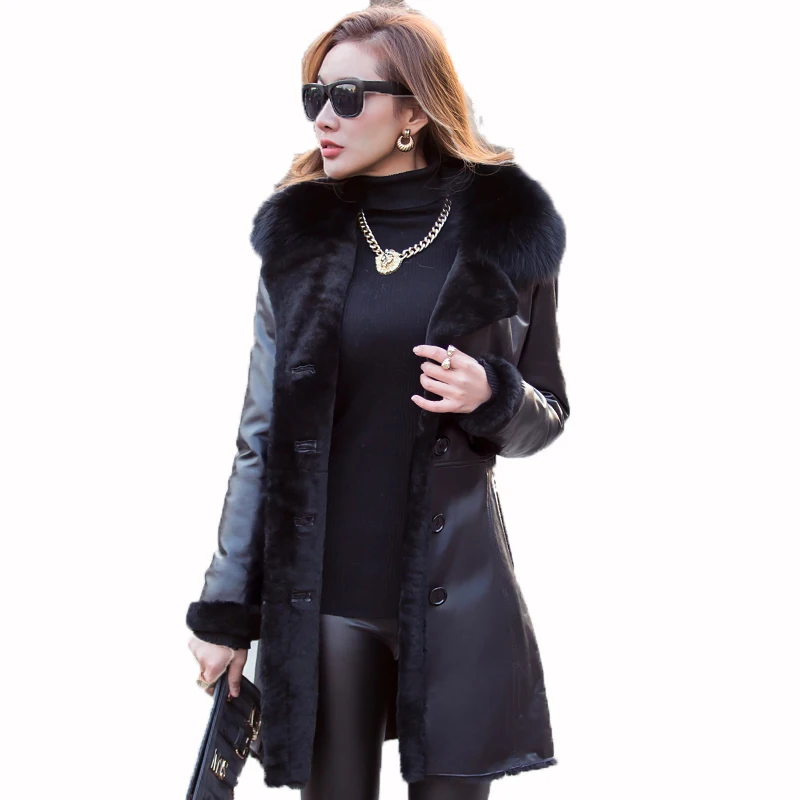 

Genuine Leather Jacket Women Down Coat Sheepskin Winter Coat Women Clothes 2019 Korean Slim Fox Fur Collar Wool Lining ZT691