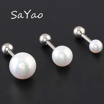 2 Piece 1.2x6x5mm White Simulated Pearl Barbell Earring Cartilage Piercing Helix Ear Piercing Tragus Earring Bone Jewelry