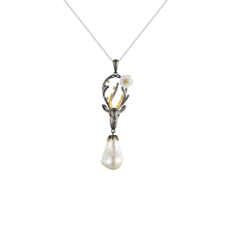 

RADHORSE Pendant 925 Sterling Silver Fine Jewelry Baroque pearl Deer head Modeling S925 Silver Pendants Not included necklace