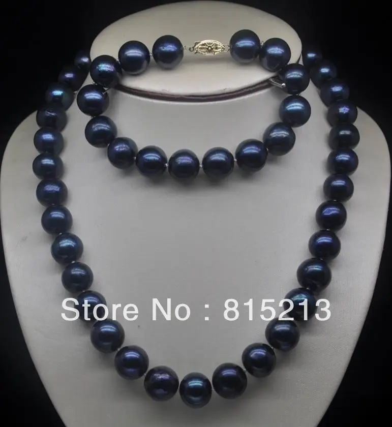 

ddh00795 Huge Round 12-13MM AA+ Black pearl necklaces &Bracelet(18" 7.5"Long)
