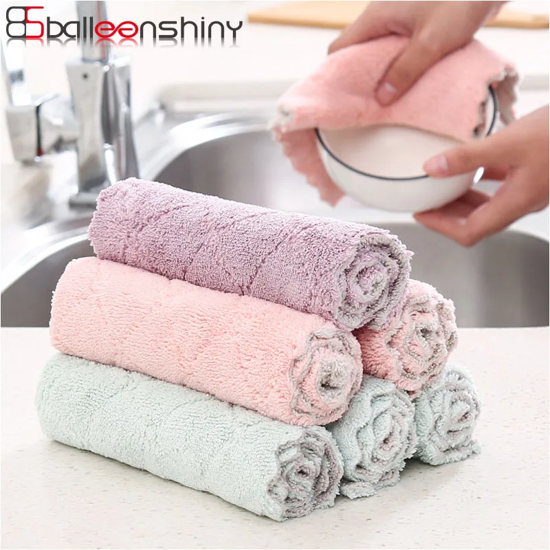

BalleenShiny Strong Water Absorbent Cloth Thicken Microfiber Duster Kitchen Bowl Dishcloth Cleaning Soft No Wool Tablecloth