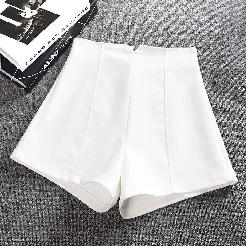 Стрейчевые шорты с высокой талией, женские Мини-шорты, женские брюки, женские сексуальные брюки, черные белые элегантные офисные летние широкие шорты C4583 - Цвет: white