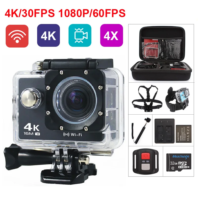 

Ultra HD Action Camera with 4k/30fps 1080p/60fps EIS WiFi 2.0" 170D 30M waterproof sport Camera Helmet Video Recording Camera