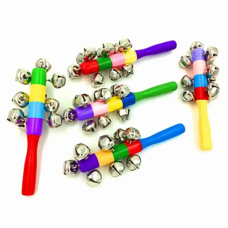 1pcs Cute Wooden Hand Bells Baby Toys Baby Rattle Ring Bell Toy Newborn
