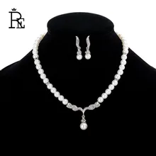 RE Imitation Pearl And Silver Color Rhinestone Wings Of Angle Chokers On The Neck For Girls Necklace Earrings Jewelry Sets Gift a suit of graceful rhinestone faux turquoise necklace and earrings for women
