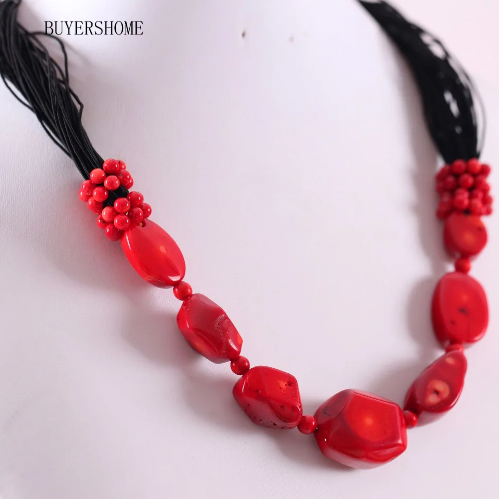 

Free Shipping Fashion Jewelry 30x24x15MM Natural Stone Red Sea Coral Beads Necklace 20" E476