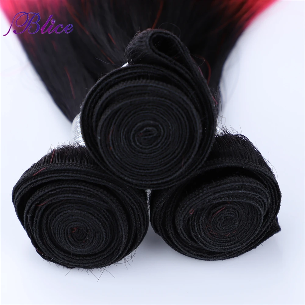 Blice Synthetic Omber Hair T1B/Red Long Straight Hair Weaving one Bundles Deal Weft Colorful Pieces For Girls