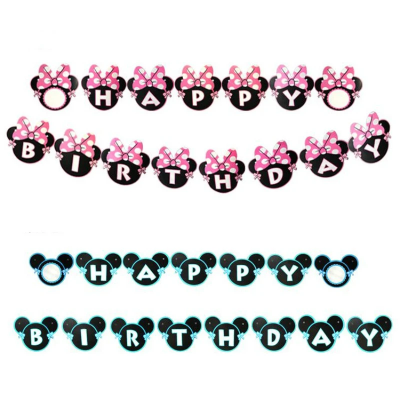 Mode Partie Bannieres Carre Blanc Carte Mickey Minnie Lettres Suspendus Drapeau Le Papier Guirlande Drapeaux D Anniversaire Des Enfants Aliexpress