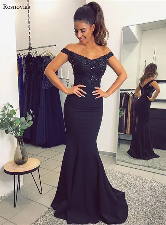 

Vintage Evening Dresses 2019 Off Shoulder Zipper Back Sweep Train Lace Appliques Beaded Prom Party Dresses Formal Gowns Custom