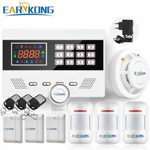 GSM Alarm System Russian English Spanish French Portuguese Polish Smoke Detector Door Open Motion Sensor 433MHz Wireless Alarm