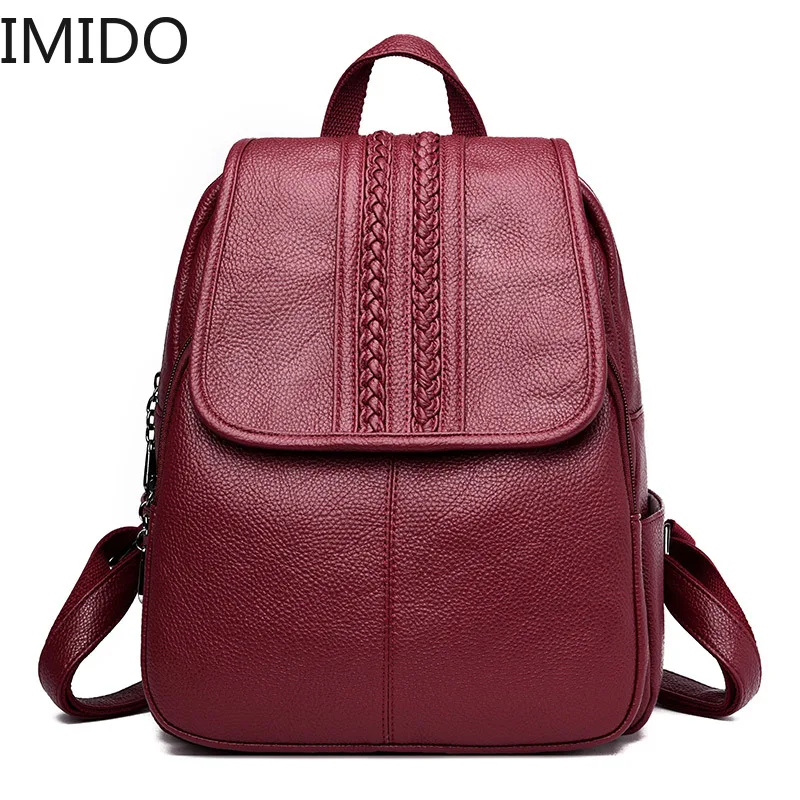 

2019 Women Leather Backpacks High Quality Travel Shoulder Bags Female Backpack for Girls Vintage Bagpack Cusual Daypack Rucksack