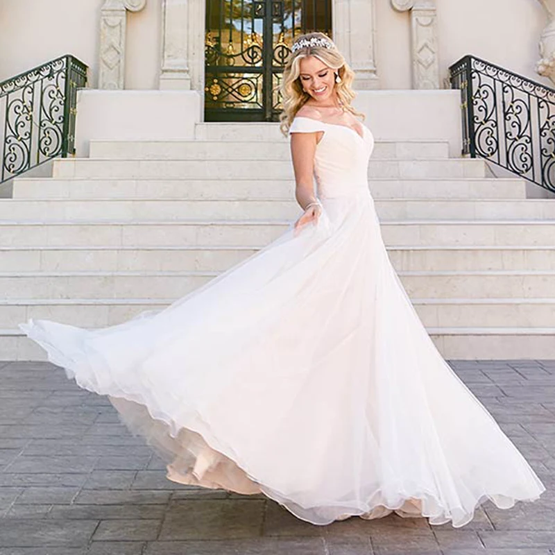 

LORIE Simple A-Line Wedding Dress Off the Shoulder Chiffon Bride Dresses Beach Wedding Gowns Romantic Backless Robe De Mariage