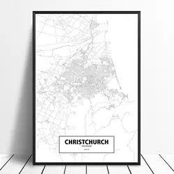 Крайстчерч, Новая Зеландия черный, белый цвет Custom World City географические карты печать на холсте Стена в скандинавском стиле книги по
