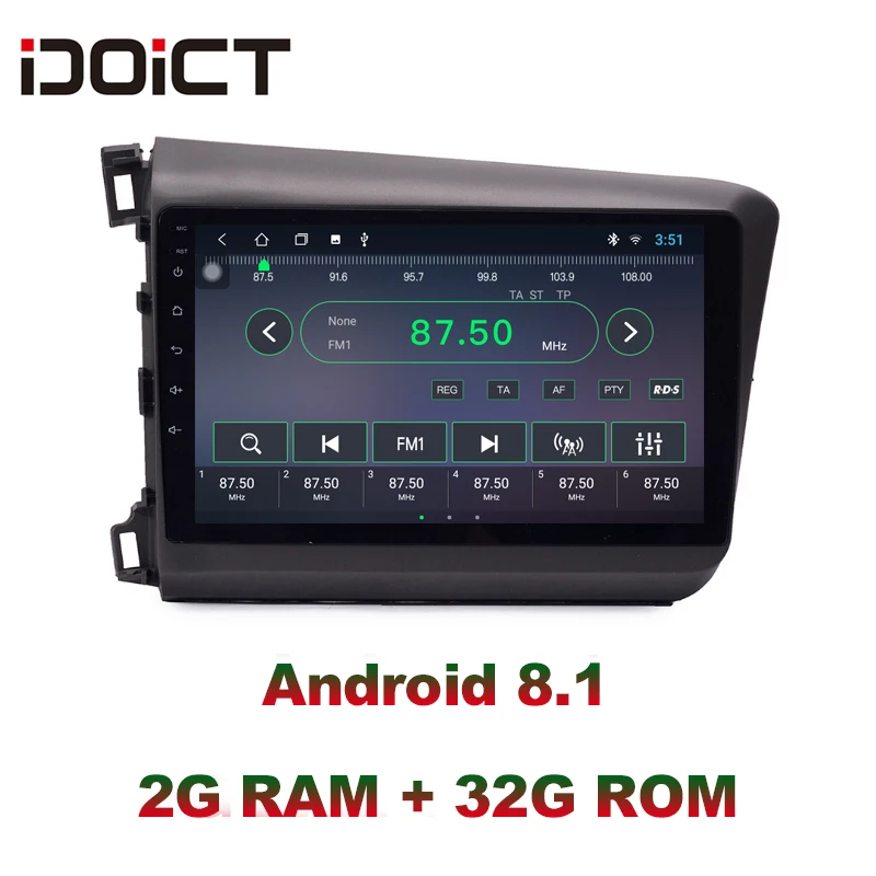 

IDOICT Android 8.1 IPS 2G+32G Car DVD Player GPS Navigation Multimedia For Honda Civic Radio 2012-2015 car stereo